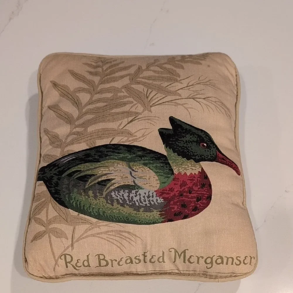 Red Breasted Merganser Decorative Pillow Rustic Cottage Lake Cabin